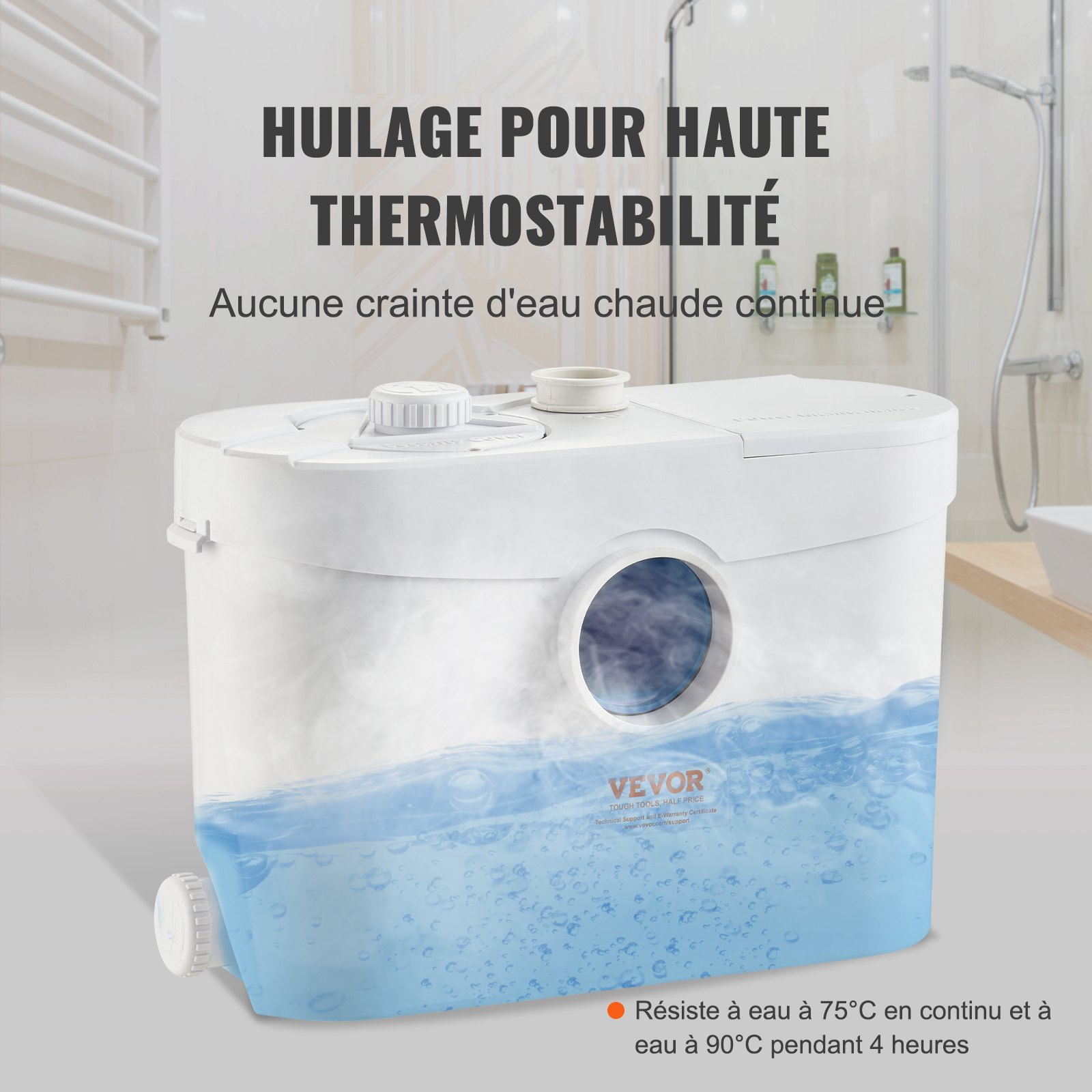 VEVOR Hebeanlage, 700 W, 9600 l/h Durchfluss, 10 m Förderhöhe, Zerkleinerer-Abwasserpumpe mit 3 Wassereinlässen für Toilette, Keller, Küche, Waschbecken, Badewanne, Abwasserentsorgung, Aufspülmaschine