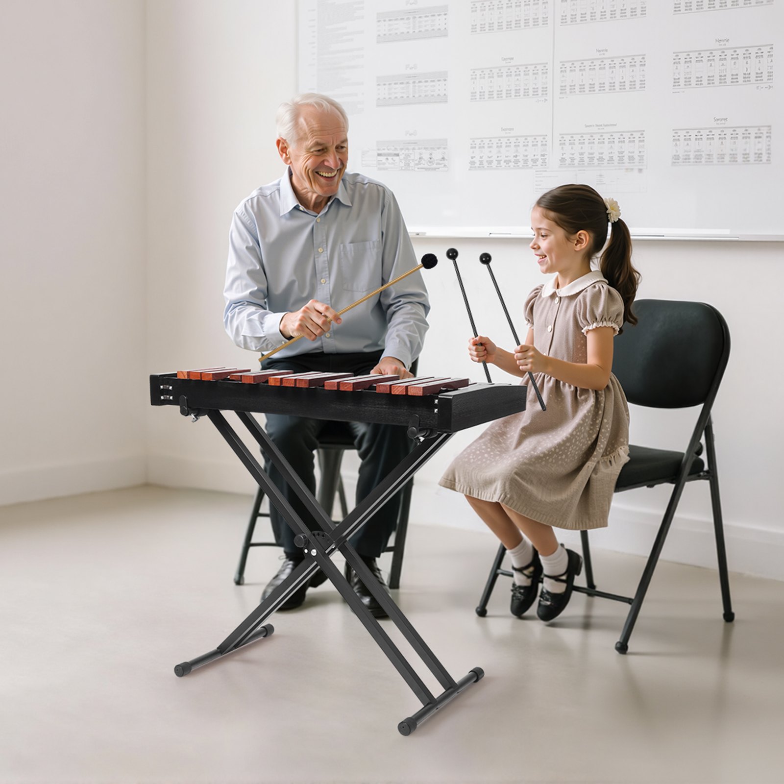 VEVOR Glockenspiel, 32 Noten, professionelles Xylophon-Schlaginstrument aus Holz, mit höhenverstellbarem Ständer aus Kohlenstoffstahl, 4 Schlägeln, Tragetasche, Musikinstrumenten-Set für Anfänger