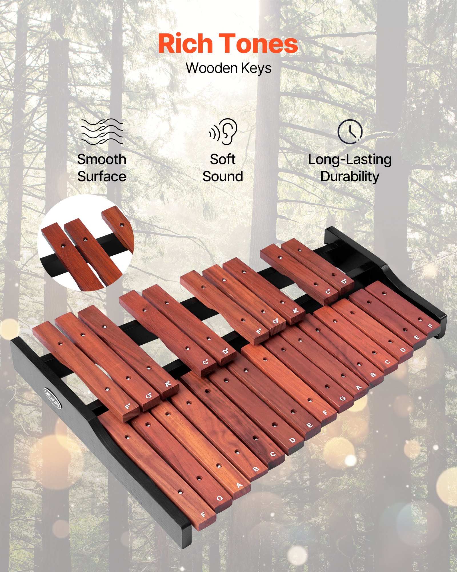 VEVOR Glockenspiel, 25 Noten, professionelles Xylophon-Schlaginstrument aus Holz, mit 4 Schlägeln, 1200D Oxford-Tragetasche, Ideal zum Musiklernen, Üben und Aufführen von Popsong