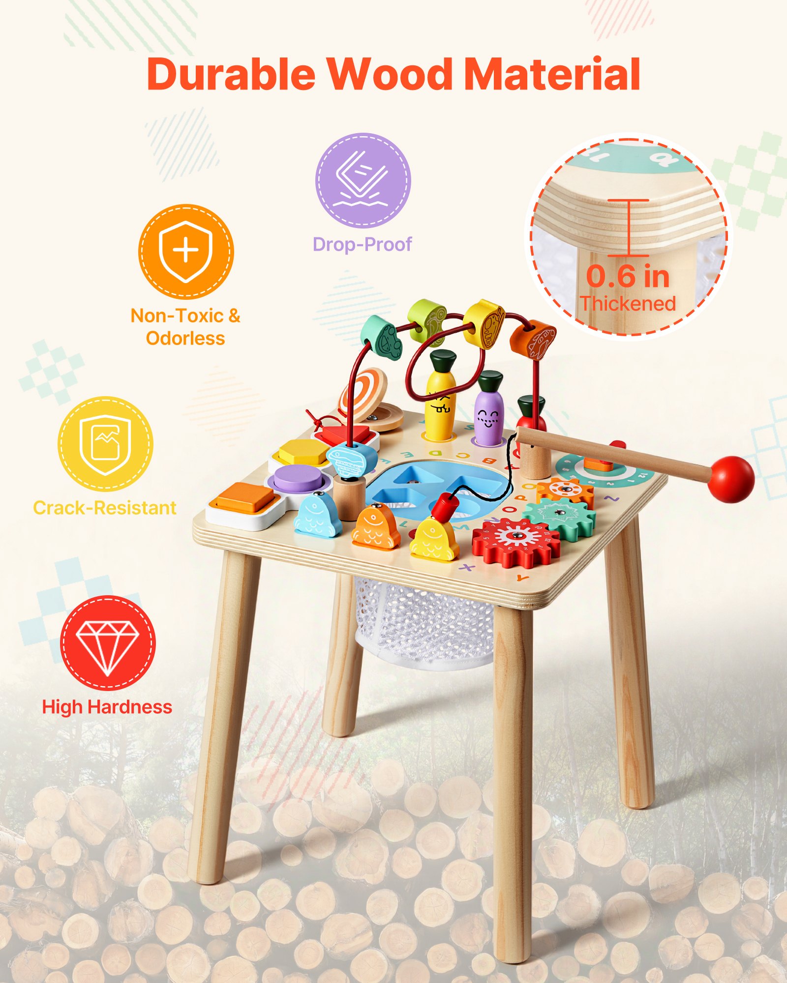 VEVOR Montessori Activity Table for Toddler 1-3 Years Old, 8 in 1 Wooden Learn Activity Desk, Baby Play Table for Boys & Girls Aged 6+ Months, Great Birthday, Christmas, Children's Day Present