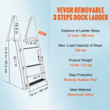 VEVOR Anlegeleiter 3 Stufen 159​​kg Bootsanlegeleiter abnehmbar 610x455x1225mm