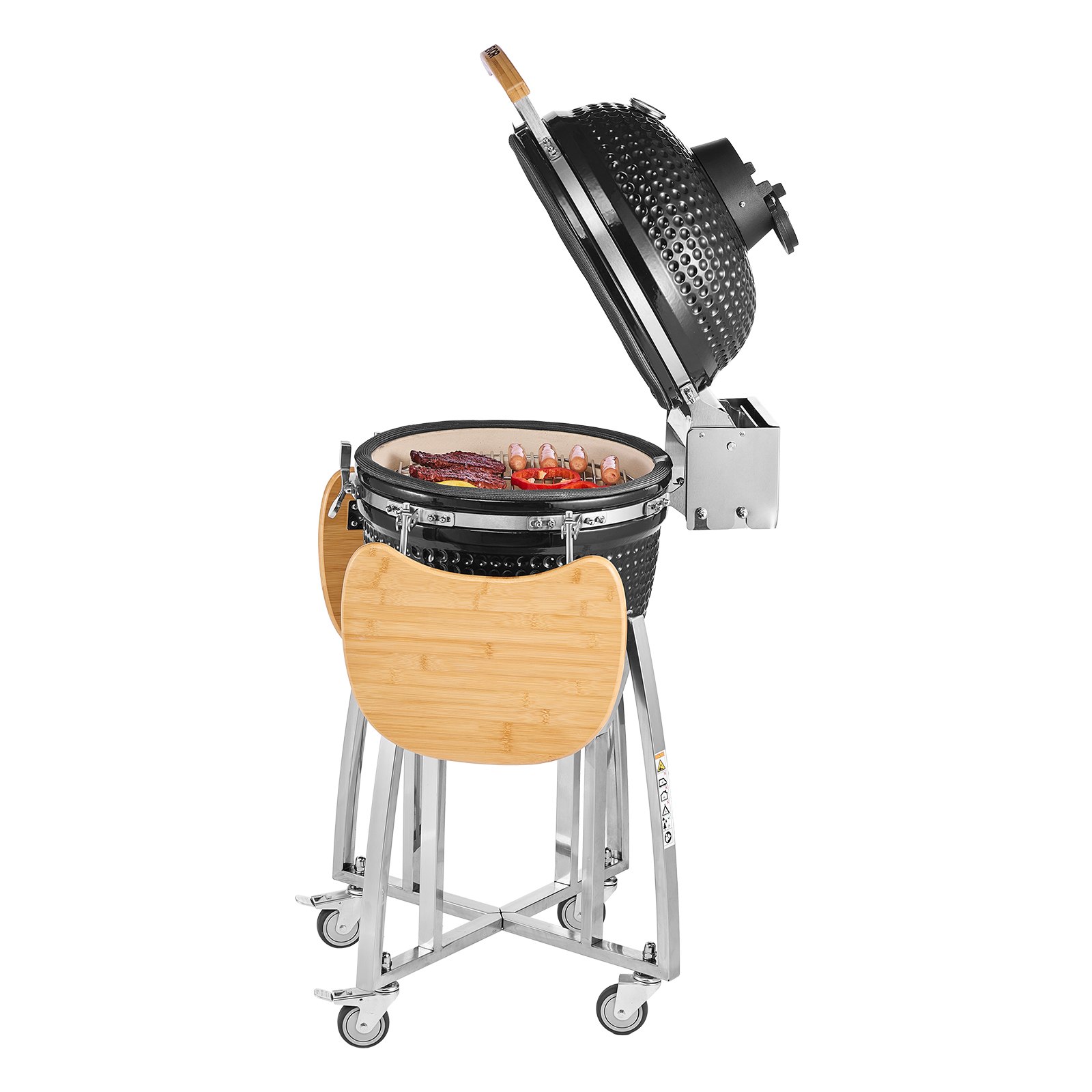 VEVOR Kamado Grill, Keramikgrill, Smoker Ø 450 mm, mit Holzgriffen, Seitenablagen, Metallstand mit Rollen & Thermometer bis 400°C, oberer & unterer Luftstrom, für BBQ, Grillen, Kochen & Backen Outdoor