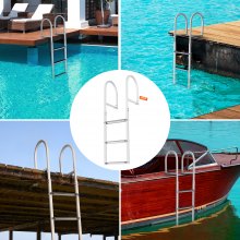 VEVOR Dockleiter 3 abnehmbare Stufen 227 kg Tragkraft, Ponton-Bootsleiter aus Aluminiumlegierung mit 8 cm breiter Stufe und rutschfester Gummimatte, für das Einsteigen in Schiffe/Seen/Schwimmbäder
