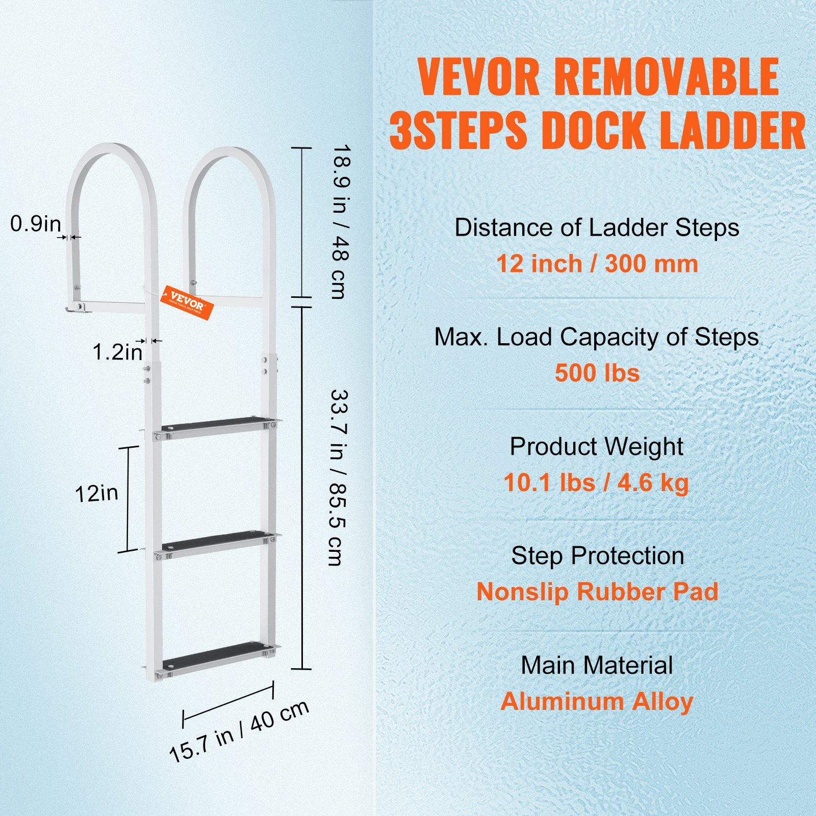 VEVOR Dockleiter 3 abnehmbare Stufen 227 kg Tragkraft, Ponton-Bootsleiter aus Aluminiumlegierung mit 8 cm breiter Stufe und rutschfester Gummimatte, für das Einsteigen in Schiffe/Seen/Schwimmbäder