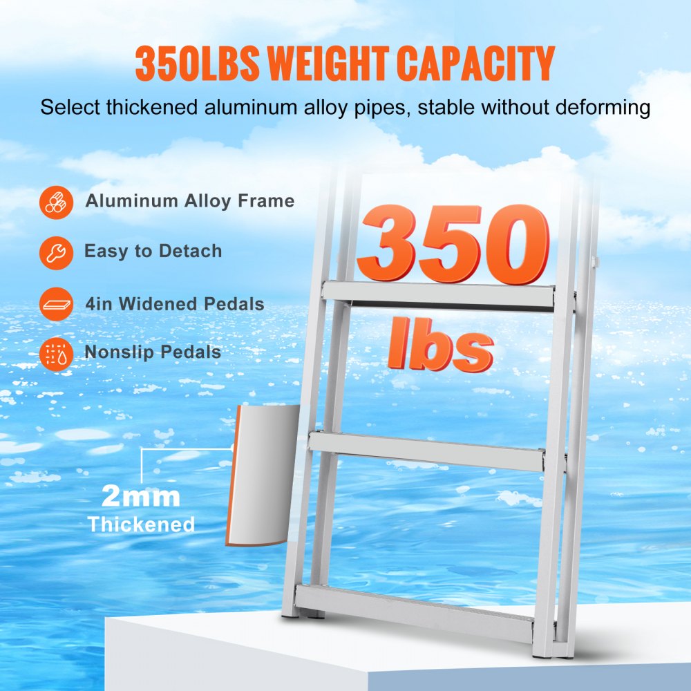 VEVOR Dock Ladder with 4 Retractable Steps, 159kg Load Capacity, Aluminum Alloy Pontoon Boat Ladder with 1400-1705mm Adjustable Height, 10cm Wide Step for Boarding Ships/Lakes/Swimming Pools