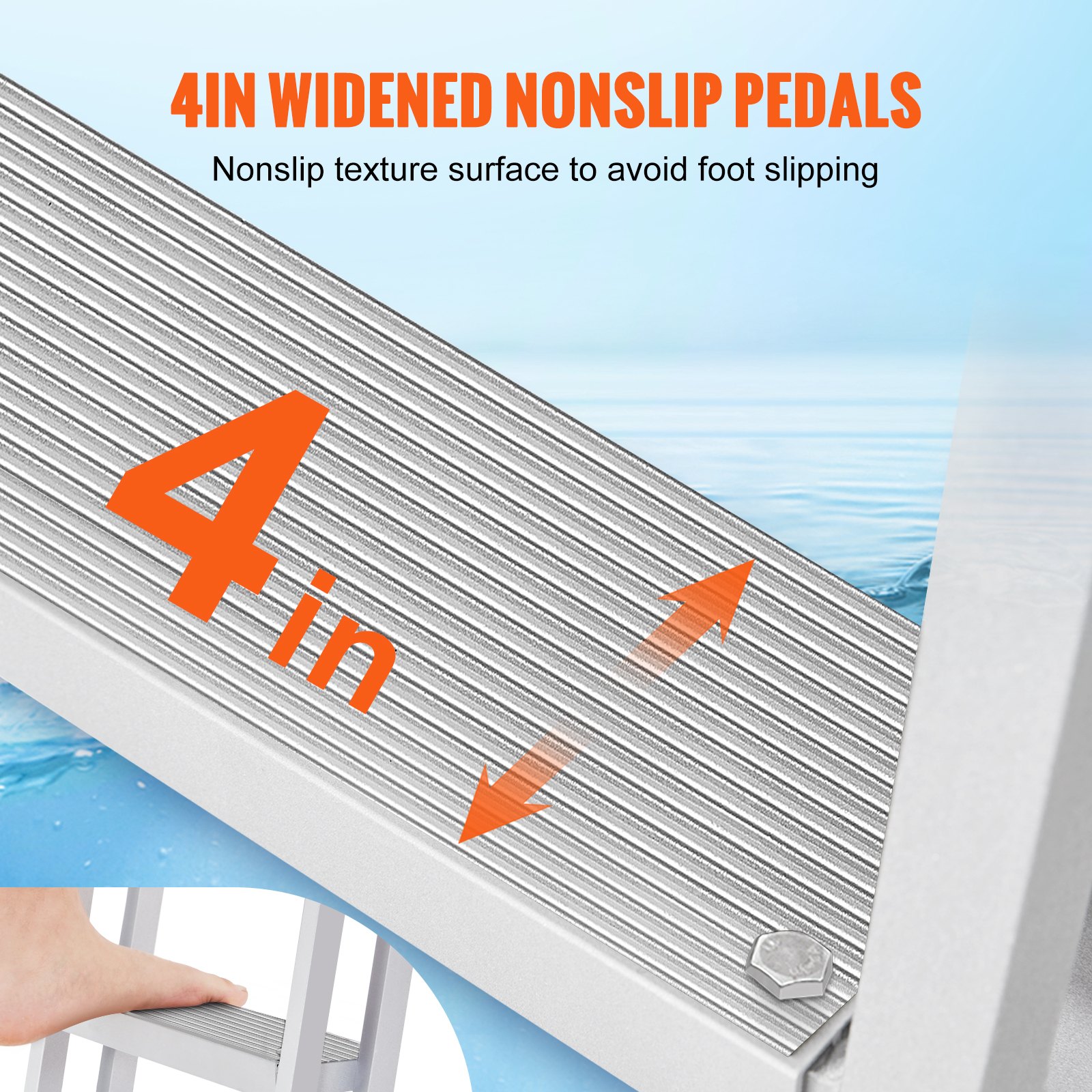 VEVOR Dock Ladder with 4 Retractable Steps, 159kg Load Capacity, Aluminum Alloy Pontoon Boat Ladder with 1400-1705mm Adjustable Height, 10cm Wide Step for Boarding Ships/Lakes/Swimming Pools