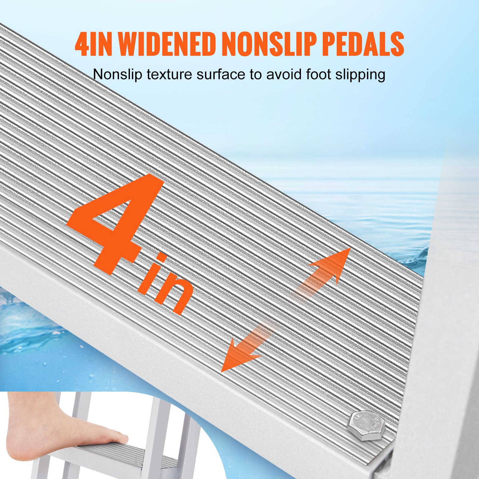VEVOR Dock Ladder with 5 Retractable Steps, 159kg Load Capacity, Aluminum Alloy Pontoon Boat Ladder with 1700-2005mm Adjustable Height, 10cm Wide Step for Boarding Ships/Lake/Pool/Marine