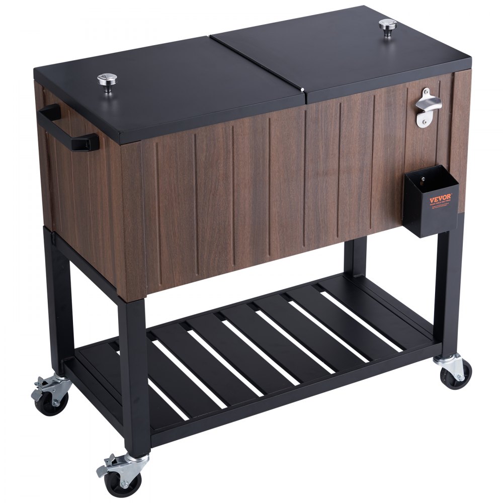 VEVOR Servierwagen Kühlwagen 80 QT, Beistellwagen Getränkewagen 890 x 470 x 830 mm, Getränkekühler Getränkekühlwagen Braune Eisbox Eiswagen Party Kühler Partywagen mit Trennblatt Beistellwagen