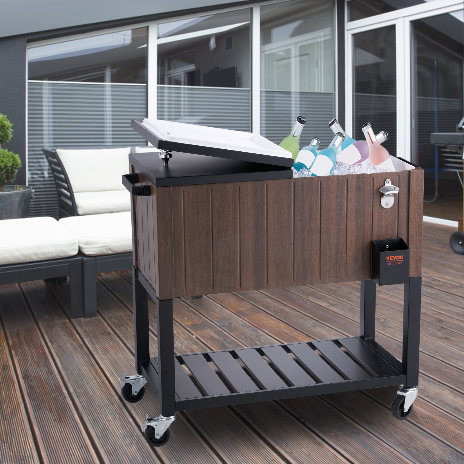 VEVOR Servierwagen Kühlwagen 80 QT, Beistellwagen Getränkewagen 890 x 470 x 830 mm, Getränkekühler Getränkekühlwagen Braune Eisbox Eiswagen Party Kühler Partywagen mit Trennblatt Beistellwagen