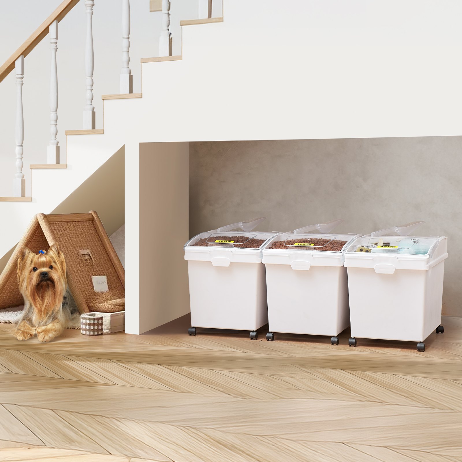 VEVOR Mehl und Reis Behälter Kapazität 25 kg, 3 Stück Aufbewahrungsbox Küche 35,5 x 50 x 45 cm, dreifach Vorratsdosen weiß Speicherung für Getreide und anderen Trockenwaren