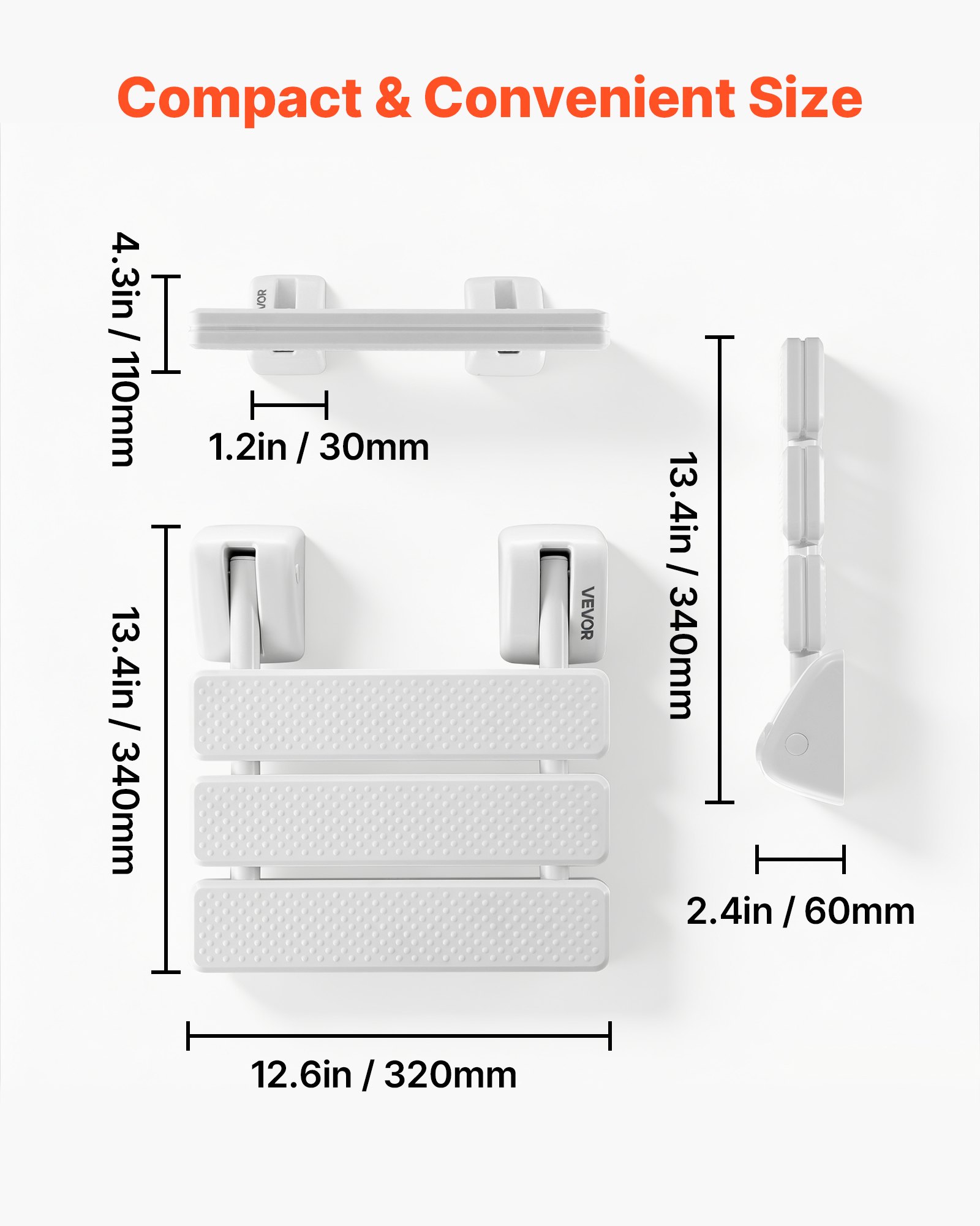 VEVOR Klappbarer Duschsitz zur Wandmontage (32 x 34 cm Sitzfläche), Wandklappstuhl mit Aluminiumrahmen, Duschsitz (100 kg Belastbar) für Erwachsene & Senioren, Geeignet für Badezimmer & Flur, Weiß