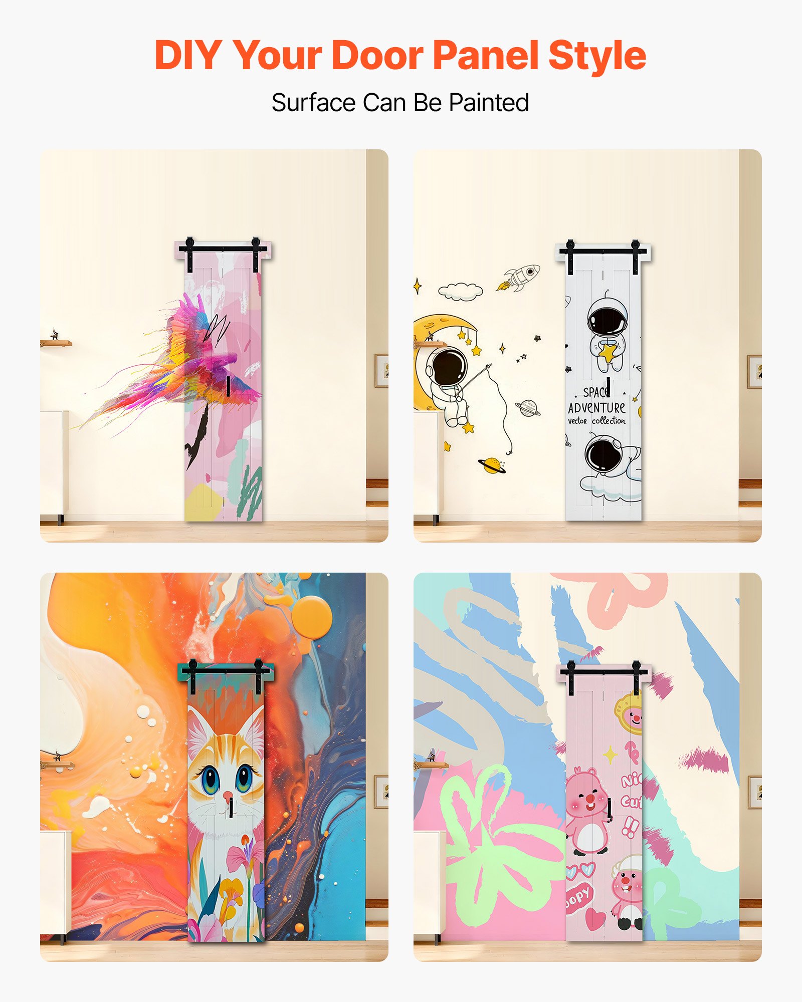 VEVOR Faltbare Schiebetür im Scheunentor-Stil 609x2134 mm aus MDF, mit Beschlagsatz & Platzsparendem H-Rahmen-Design, Faltschiebetür für Schlafzimmer Wohnzimmer Weiß (Montage erforderlich)