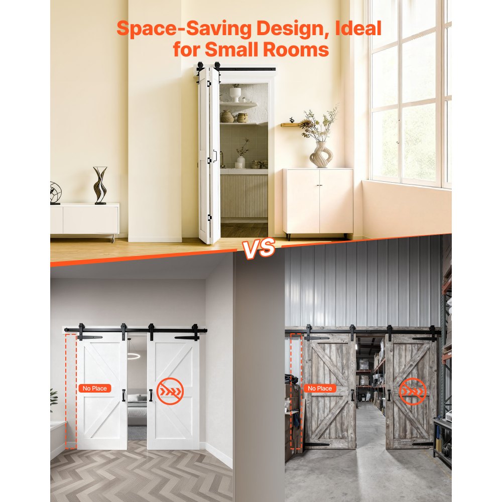 VEVOR Faltbare Schiebetür im Scheunentor-Stil 914x2134 mm aus MDF, mit Beschlagsatz & Platzsparendem H-Rahmen-Design, Faltschiebetür für Schlafzimmer Wohnzimmer Weiß (Montage Erforderlich)