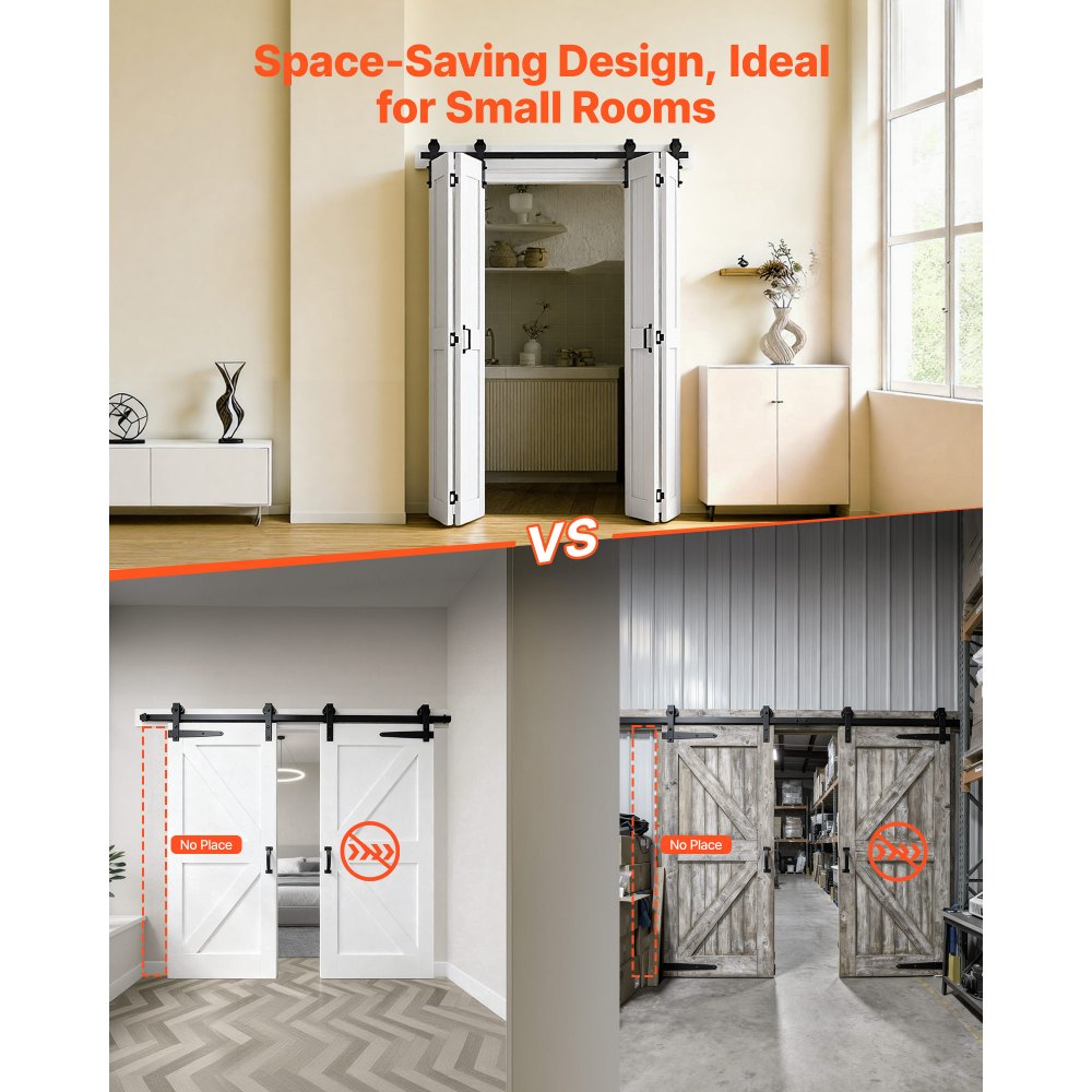 VEVOR Faltbare Schiebetür im Scheunentor-Stil 1219x2134 mm aus MDF, mit Beschlagsatz & Platzsparendem H-Rahmen-Design & Vormontierter Paneele, Faltschiebetür für Schlafzimmer Wohnzimmer Weiß