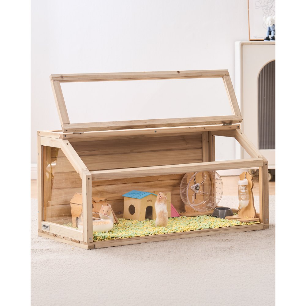 VEVOR Hamsterkäfig aus Holz, Hamsterhabitat mit 270°-Sicht, 81,3x40,6x40,6 cm, Zwerghamsterkäfig mit zu öffnender Oberseite, Kleintierkäfig, Mäusekäfig für Rennmäuse, Ratten, Meerschweinchen, Mäuse