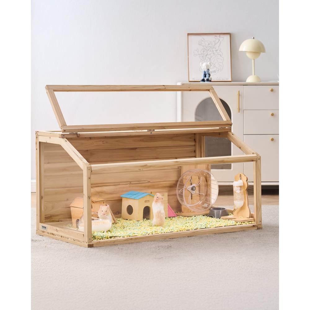 VEVOR Hamsterkäfig aus Holz, Hamsterhabitat mit 270°-Sicht, 101,6x50,8x50,8 cm, Zwerghamsterkäfige mit zu öffnender Oberseite, Kleintierkäfig, Mäusekäfig für Rennmäuse, Ratten, Meerschweinchen, Mäuse
