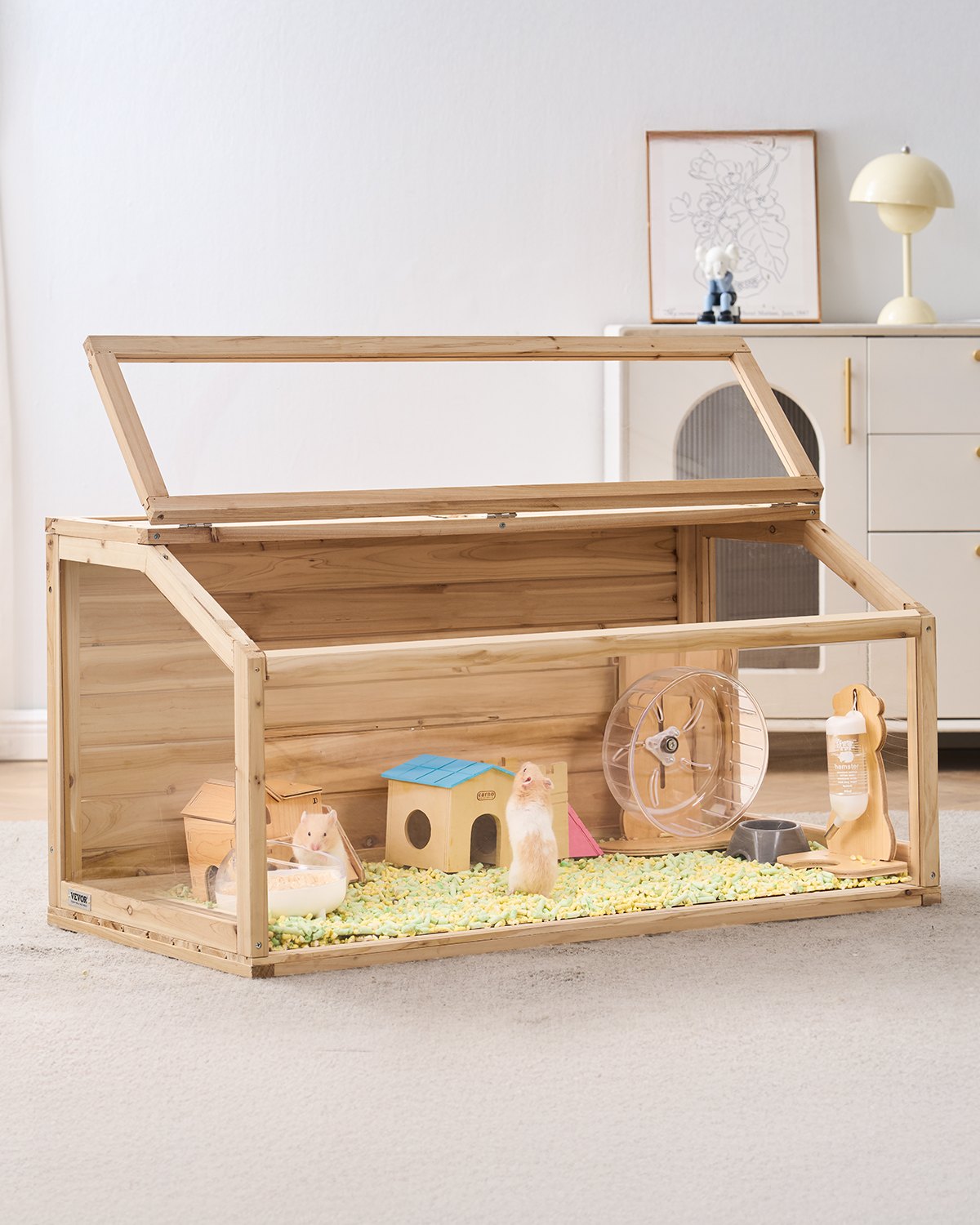 VEVOR Hamsterkäfig aus Holz, Hamsterhabitat mit 270°-Sicht, 121,92x50,80x50,80 cm, Zwerghamsterkäfige mit zu öffnender Oberseite, Kleintierkäfig, Mäusekäfig für Rennmäuse, Ratten, Meerschweinchen