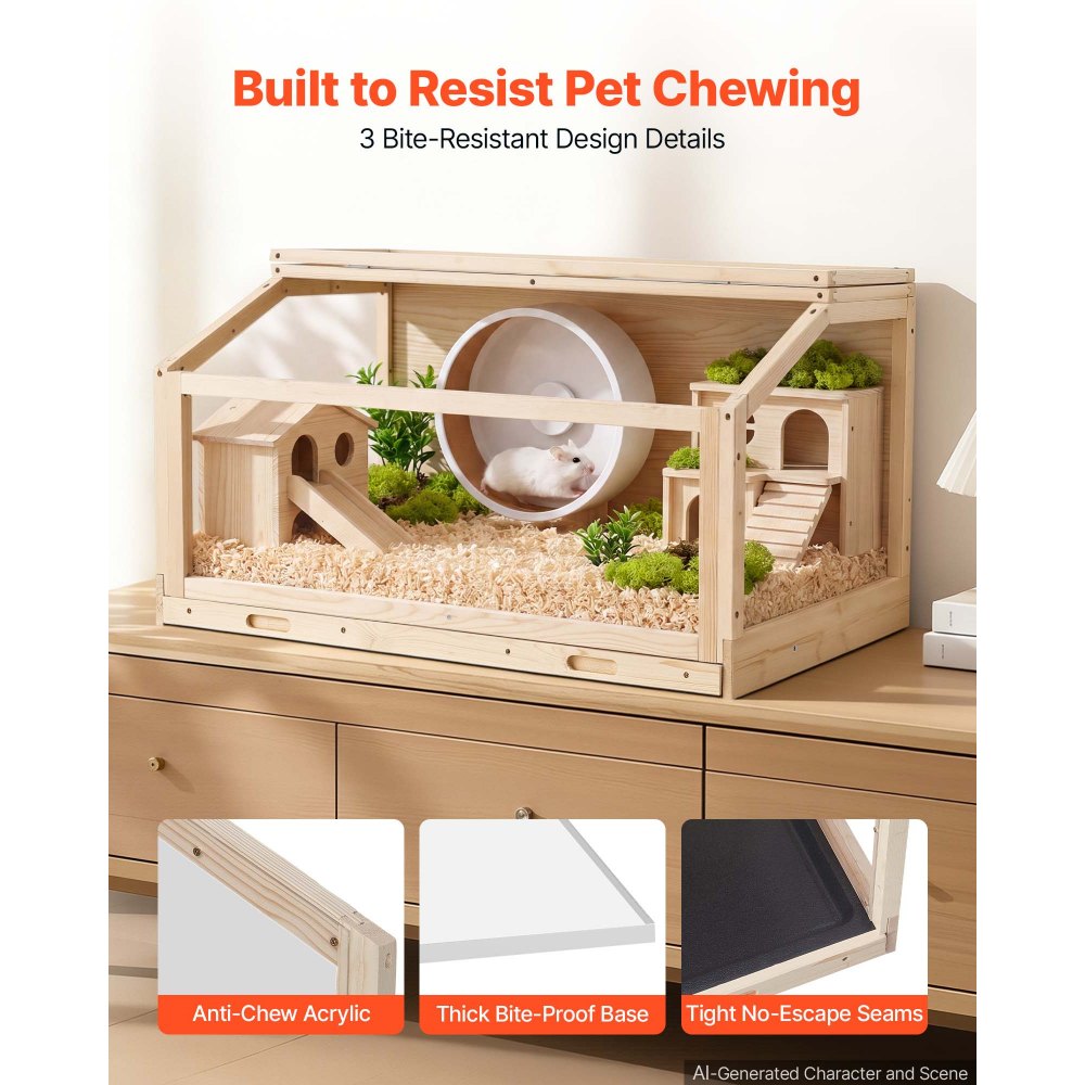 VEVOR Hamsterkäfig Nagerkäfig Nagarium Hamstergehege Holz 1000x520x505 mm, 270°-Sichtfenster Nagersicherer mit Deckel Belüftung für Goldhamster Zwerghamster Meerschweinchen Rennmäuse