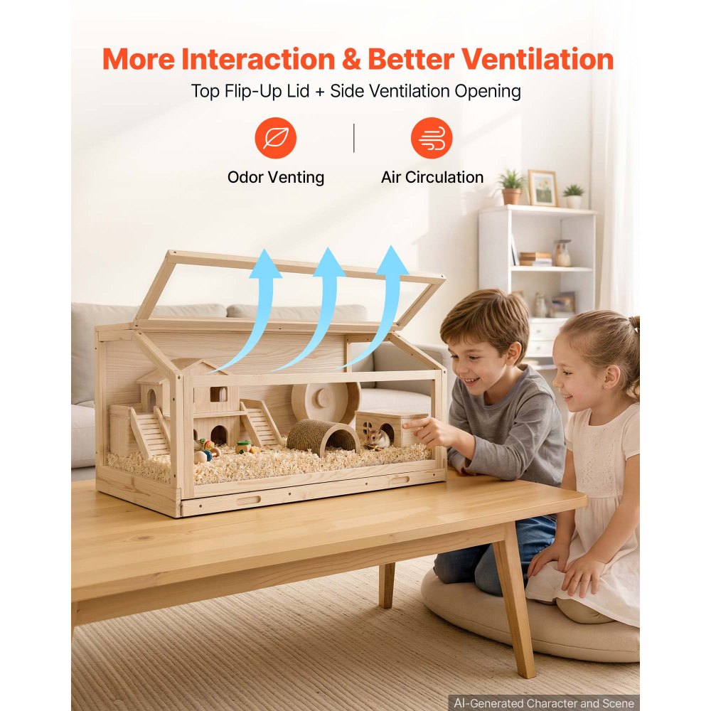 VEVOR Hamsterkäfig Nagerkäfig Nagarium Hamstergehege Holz 1000x520x505 mm, 270°-Sichtfenster Nagersicherer mit Deckel Belüftung für Goldhamster Zwerghamster Meerschweinchen Rennmäuse