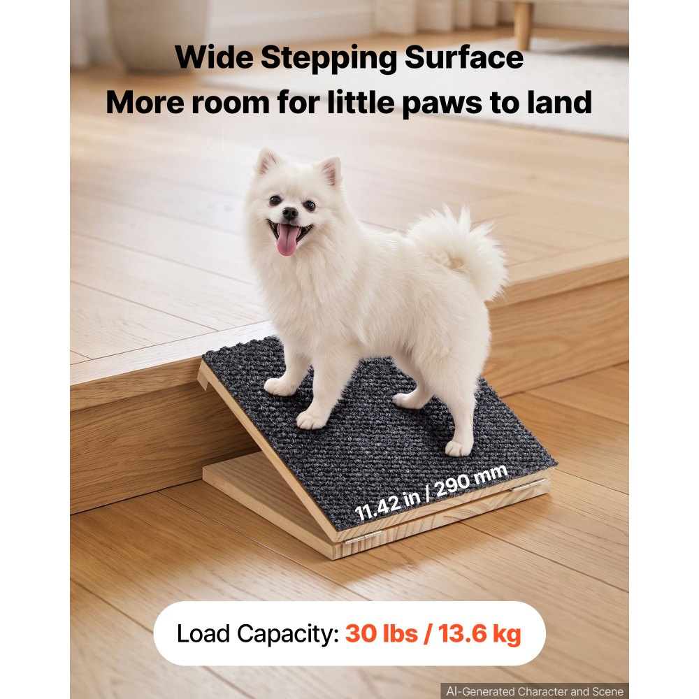 VEVOR Hunderampe Holz Haustierrampe 4er-Pack Einstiegshilfe 9,5–14,5 cm, für Kleine Hunde & Kurzbeinige Haustiere, 27 cm Lang, bis 13,6 kg Belastbar, Treppenkeile mit Rutschfester Filzoberfläche