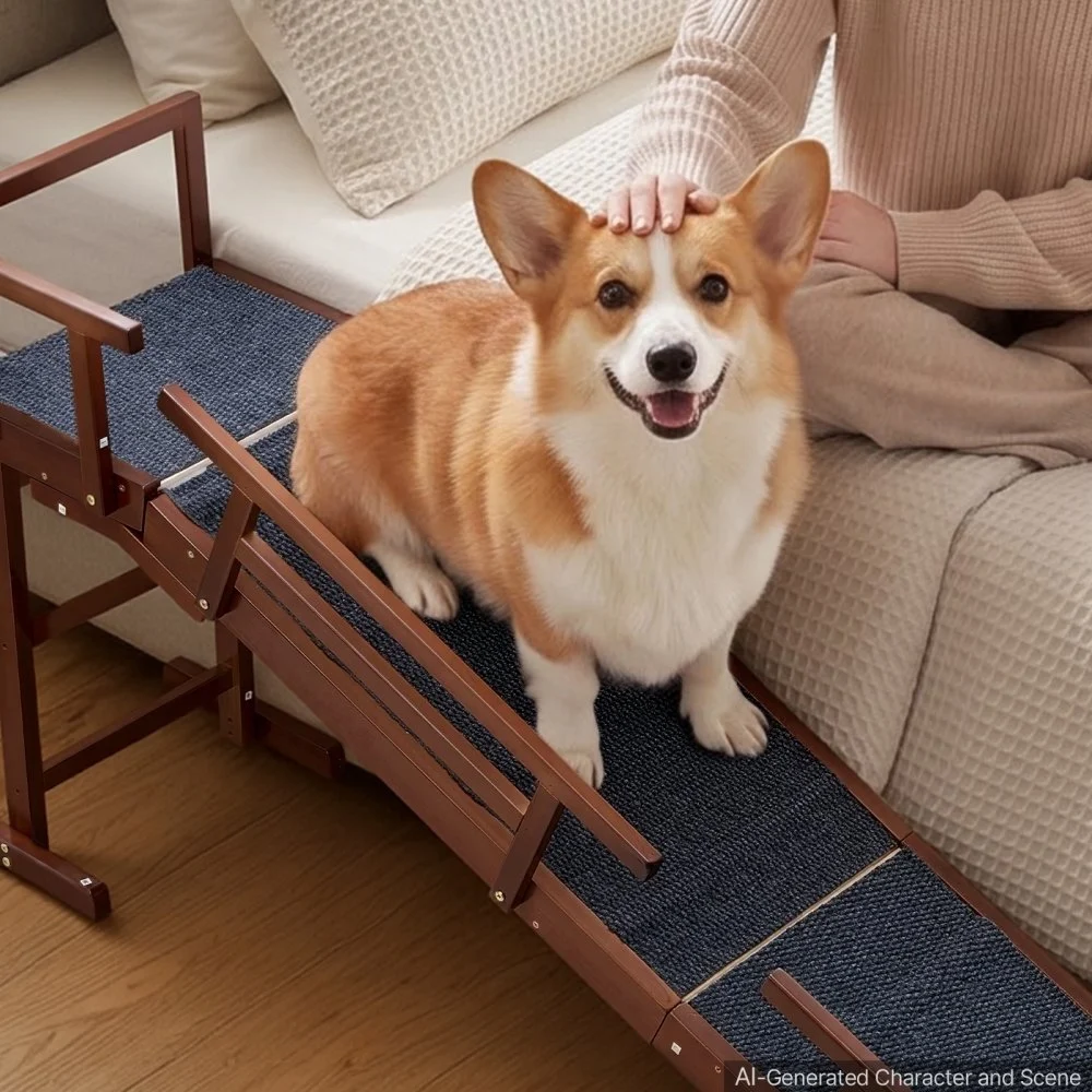 VEVOR Hunderampe Holz 188 cm Haustierrampe Einstiegshilfe Gefälle von 22°, für Kleine & Ältere Hunde zum Einstieg auf Sofa & Couch, 90,7 kg, mit Seitenleisten, Rutschfester Filzoberfläche & Plattform