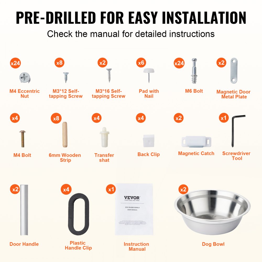 VEVOR Hunde Schrank Futterstation mit 2 Edelstahlnäpfen 60 x 30 x 44 cm, erhöhte Hundenäpfe mit Stauraum, Tierfutterschrank, Futternapf mit Doppeltür, Napfbar, Hundebar für extra große Hunde, Weiß