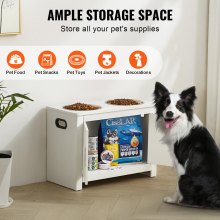 VEVOR Hunde Schrank Futterstation Erhöhter Hundenapf Stauraum 2 Näpfe 60x30x44cm