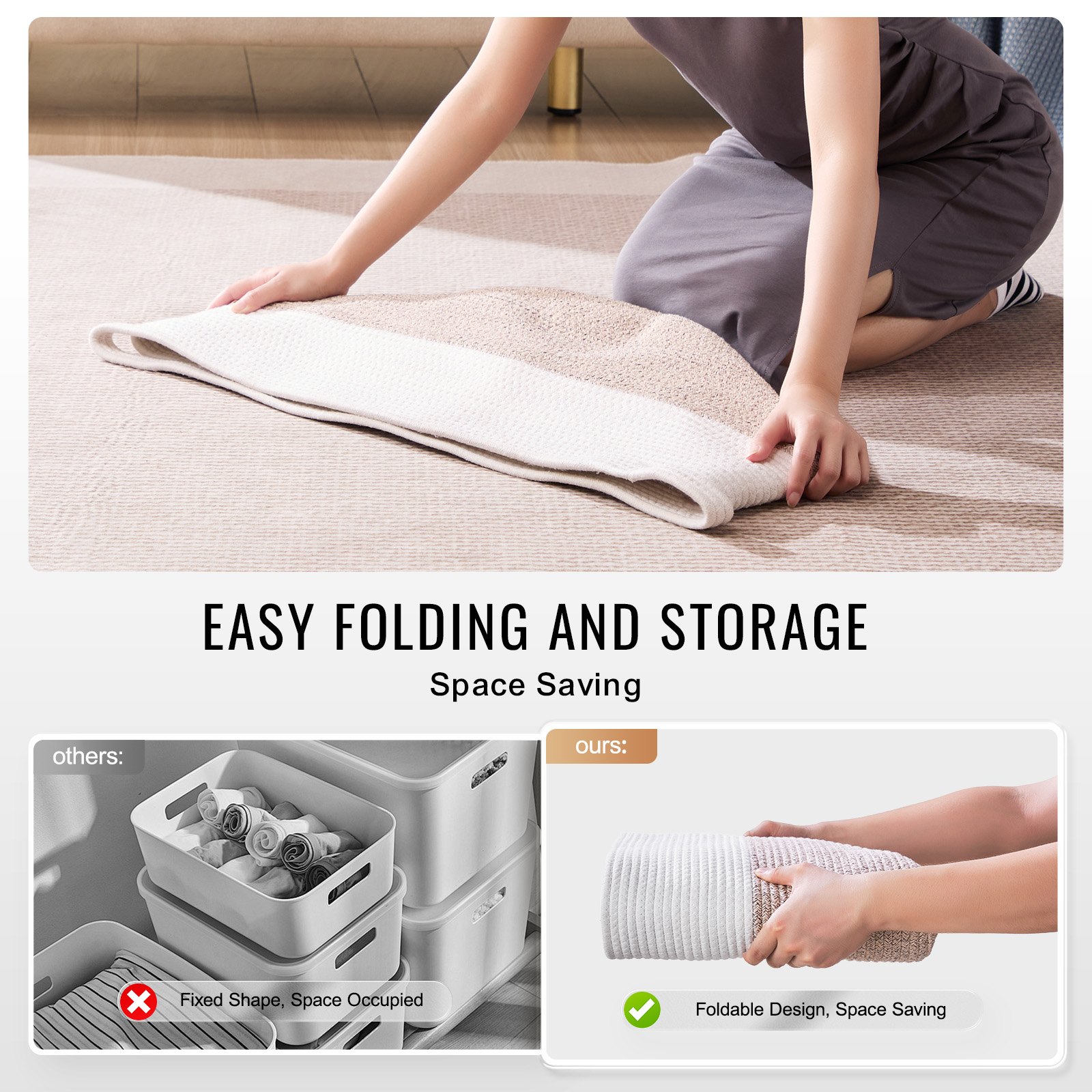 VEVOR Baumwollkorb 508 x 508 x 330 mm, Deckenkorb, 67 L, Baumwollseilkorb, geflochtener Korb mit Griffen, Wäschekorb, klappbar, Aufbewahrungskorb zum Ordnen von Kleidung, Kinderspielzeug, Kissen