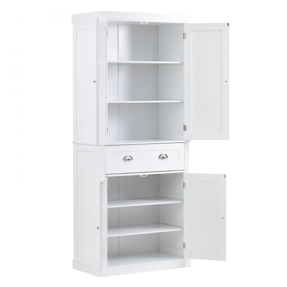 VEVOR 183 cm Vorratsschrank für die Küche, Hauswirtschaftsschränke mit Türen, Schublade &  3 Verstellbaren Regalen, Speisebuffet-Vorratskammern für Küche, Wohnzimmer, Esszimmer, Waschküche, Weiß