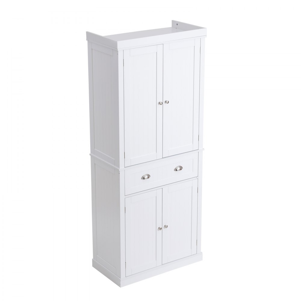 VEVOR 183 cm Vorratsschrank für die Küche, Hauswirtschaftsschränke mit Türen, Schublade &  3 Verstellbaren Regalen, Speisebuffet-Vorratskammern für Küche, Wohnzimmer, Esszimmer, Waschküche, Weiß