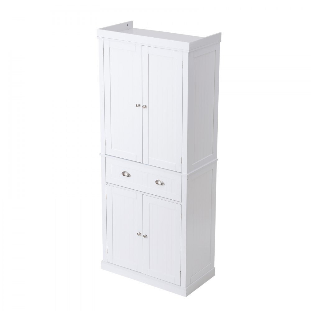 VEVOR 183 cm Vorratsschrank für die Küche, Hauswirtschaftsschränke mit Türen, Schublade &  3 Verstellbaren Regalen, Speisebuffet-Vorratskammern für Küche, Wohnzimmer, Esszimmer, Waschküche, Weiß