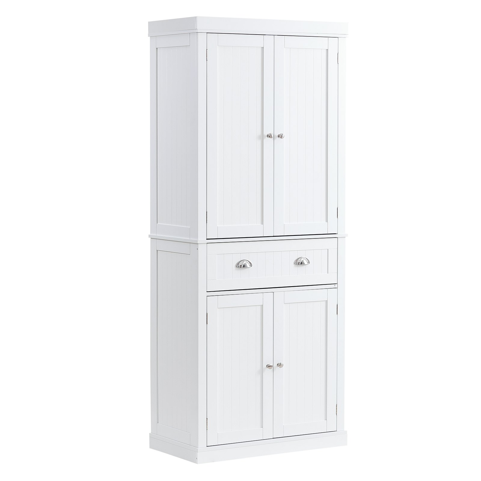VEVOR 183 cm Vorratsschrank für die Küche, Hauswirtschaftsschränke mit Türen, Schublade &  3 Verstellbaren Regalen, Speisebuffet-Vorratskammern für Küche, Wohnzimmer, Esszimmer, Waschküche, Weiß