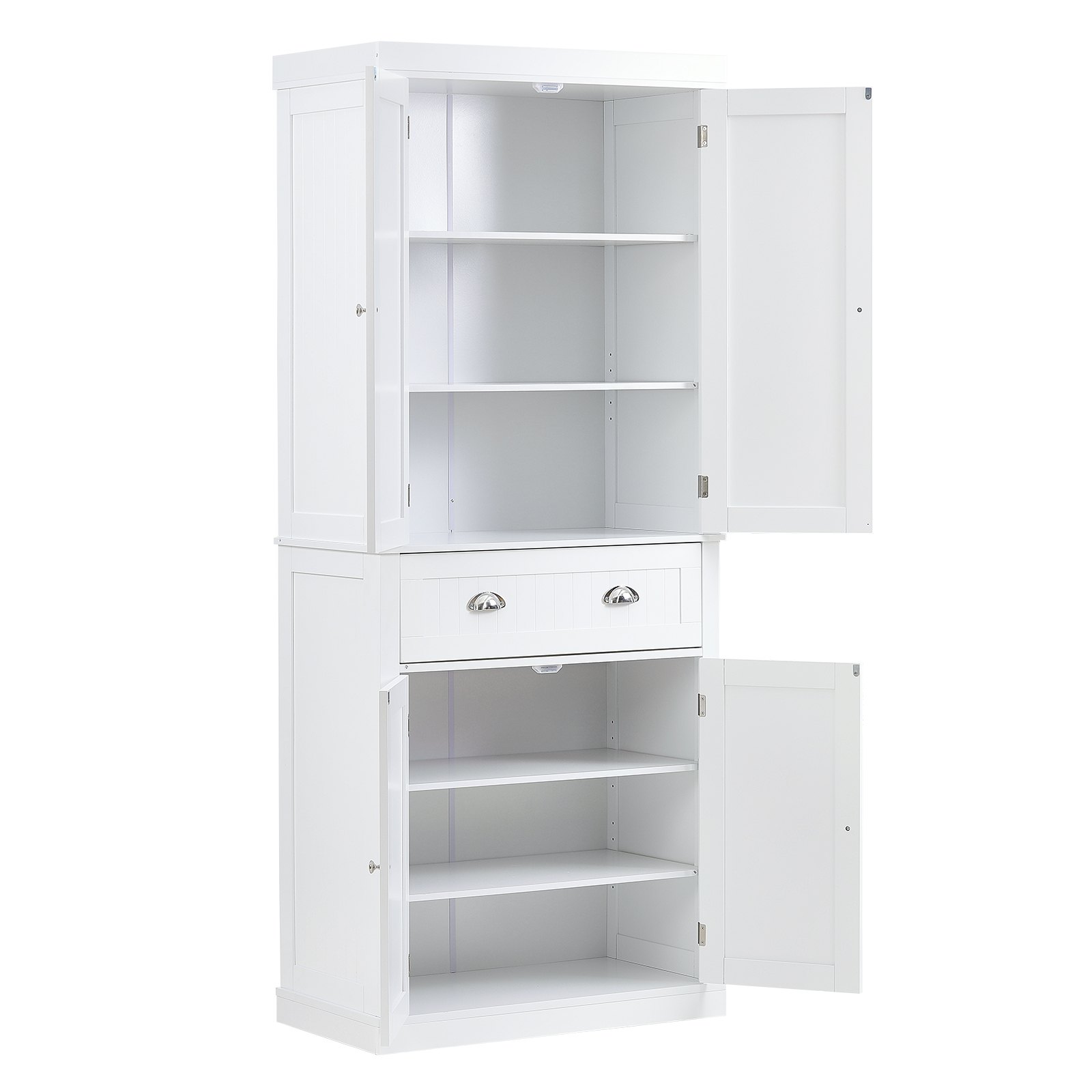 VEVOR 183 cm Vorratsschrank für die Küche, Hauswirtschaftsschränke mit Türen, Schublade &  3 Verstellbaren Regalen, Speisebuffet-Vorratskammern für Küche, Wohnzimmer, Esszimmer, Waschküche, Weiß