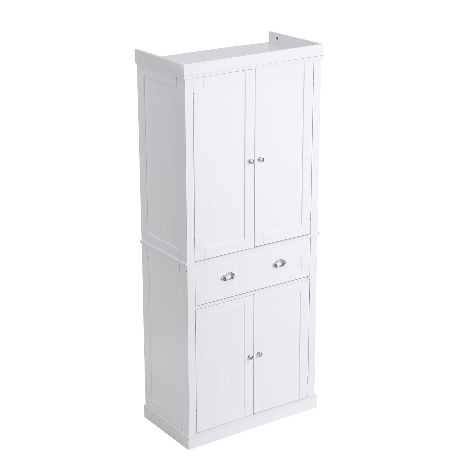 VEVOR 183 cm Vorratsschrank für die Küche, Hauswirtschaftsschränke mit Türen, Schublade &  3 Verstellbaren Regalen, Speisebuffet-Vorratskammern für Küche, Wohnzimmer, Esszimmer, Waschküche, Weiß