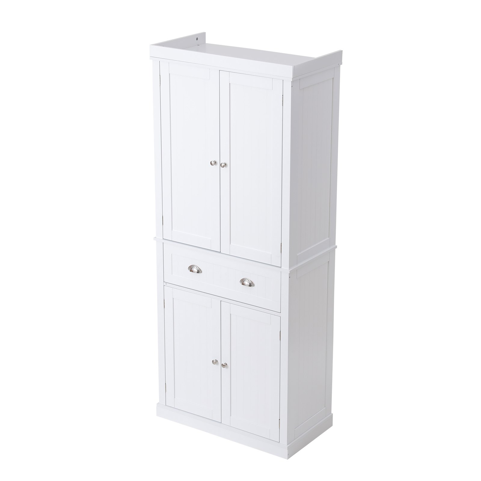 VEVOR 183 cm Vorratsschrank für die Küche, Hauswirtschaftsschränke mit Türen, Schublade &  3 Verstellbaren Regalen, Speisebuffet-Vorratskammern für Küche, Wohnzimmer, Esszimmer, Waschküche, Weiß