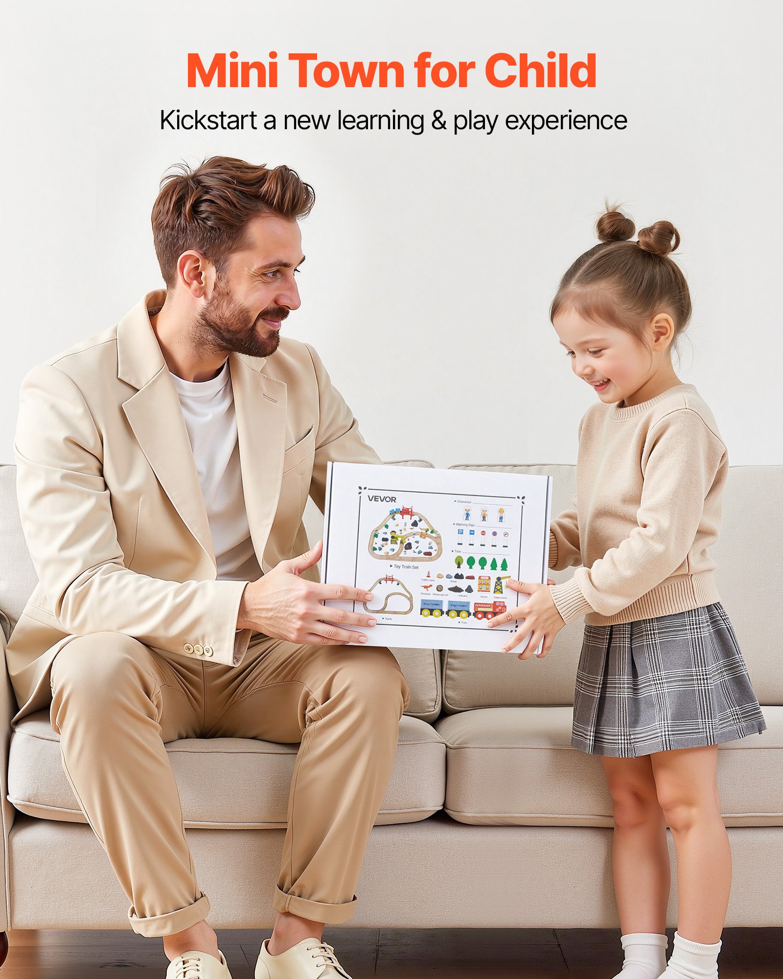 VEVOR Holzeisenbahn Set 70-tlg., Eisenbahn-Spielzeug für Kinder ab 3 Jahren, Baustellen-Kran-Zugspielzeug, kompatibel mit gängigen Marken, Weihnachts- & Geburtstagsgeschenk für Kleinkinder