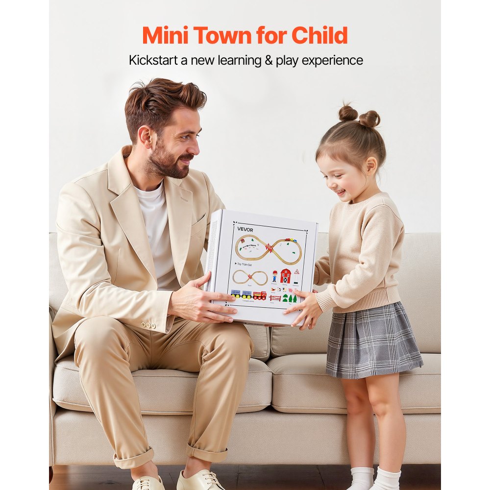 VEVOR Holzeisenbahn Set, 39-tlg., Zugspielzeug mit magnetischen Zügen & Zubehör, kompatibel mit gängigen Marken, Miniaturstadt-Design, Weihnachts- & Geburtstagsgeschenk für Kinder ab 3 Jahren