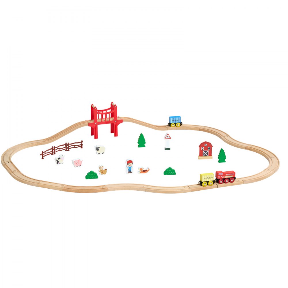 VEVOR Holzeisenbahn Set, 39-tlg., Zugspielzeug mit magnetischen Zügen & Zubehör, kompatibel mit gängigen Marken, Miniaturstadt-Design, Weihnachts- & Geburtstagsgeschenk für Kinder ab 3 Jahren