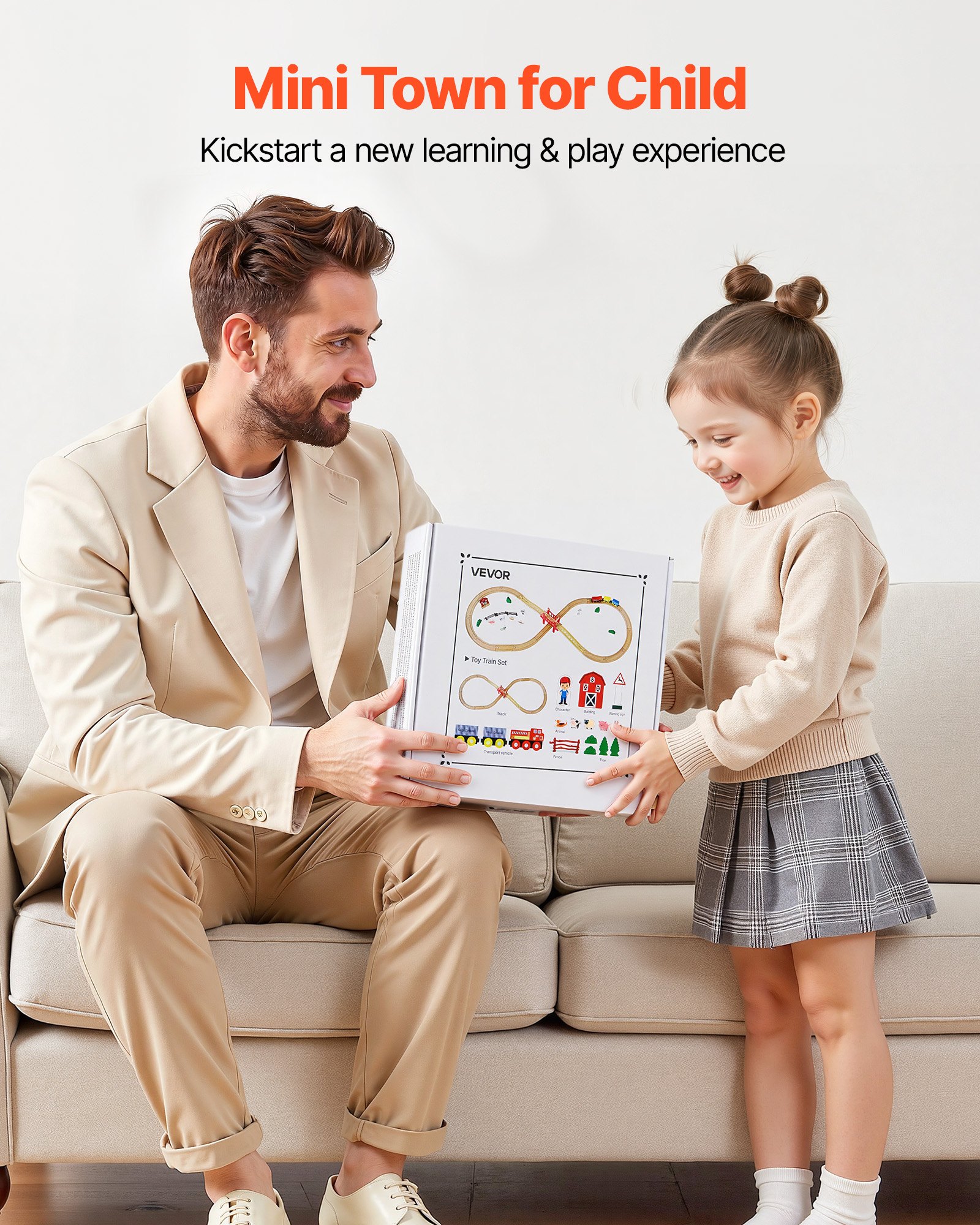 VEVOR Holzeisenbahn Set, 39-tlg., Zugspielzeug mit magnetischen Zügen & Zubehör, kompatibel mit gängigen Marken, Miniaturstadt-Design, Weihnachts- & Geburtstagsgeschenk für Kinder ab 3 Jahren