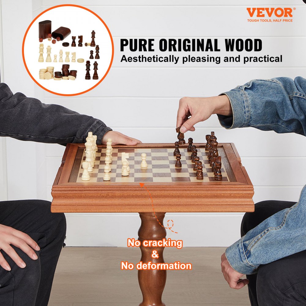 VEVOR Schachspiel aus Holz, 650 x 650 x 675 mm Schachspielset, Desktop Schachbrettspiele mit Schachfiguren, Schachset Set für Party Familie Aktivitäten, Reiseschach, Kinder, Chess Board