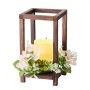 VEVOR 20er-Set Holzlaternen, inkl. 20x Laternen-Kerzenhaltern, 20x flammenlosen LED-Kerzen, 20x Champagner-Blumenkränzen für Hochzeitstisch, Party, Bauernhaus-Dekoration, Braun