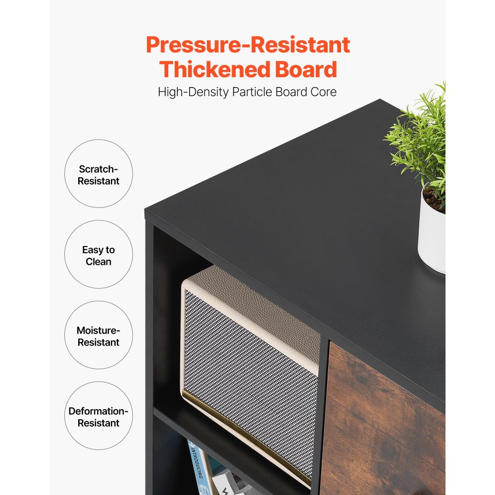 VEVOR 2 Drawer Wooden File Cabinet, Mobile Filing Cabinet with Open Shelves, Lateral Rolling File Storage with Lockable Wheels, Modern Free Standing Printer Stand for Home, Office, School, Black