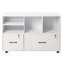 VEVOR 2 Drawer Wooden File Cabinet, Mobile Filing Cabinet with Open Shelves, Lockable Lateral Rolling File Storage with Adjustable Shelves, Free Standing Printer Stand for Home Office School, White