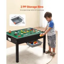 VEVOR Kindertisch 810 x 553 x 502 mm, Aktivitätstisch aus Holz, doppelseitige Baustein-Tischplatte, Mehrzweck-Spieltisch mit 2 Aufbewahrungsbehältern, Geschenk für Kinder ab 3 Jahren, Schwarz