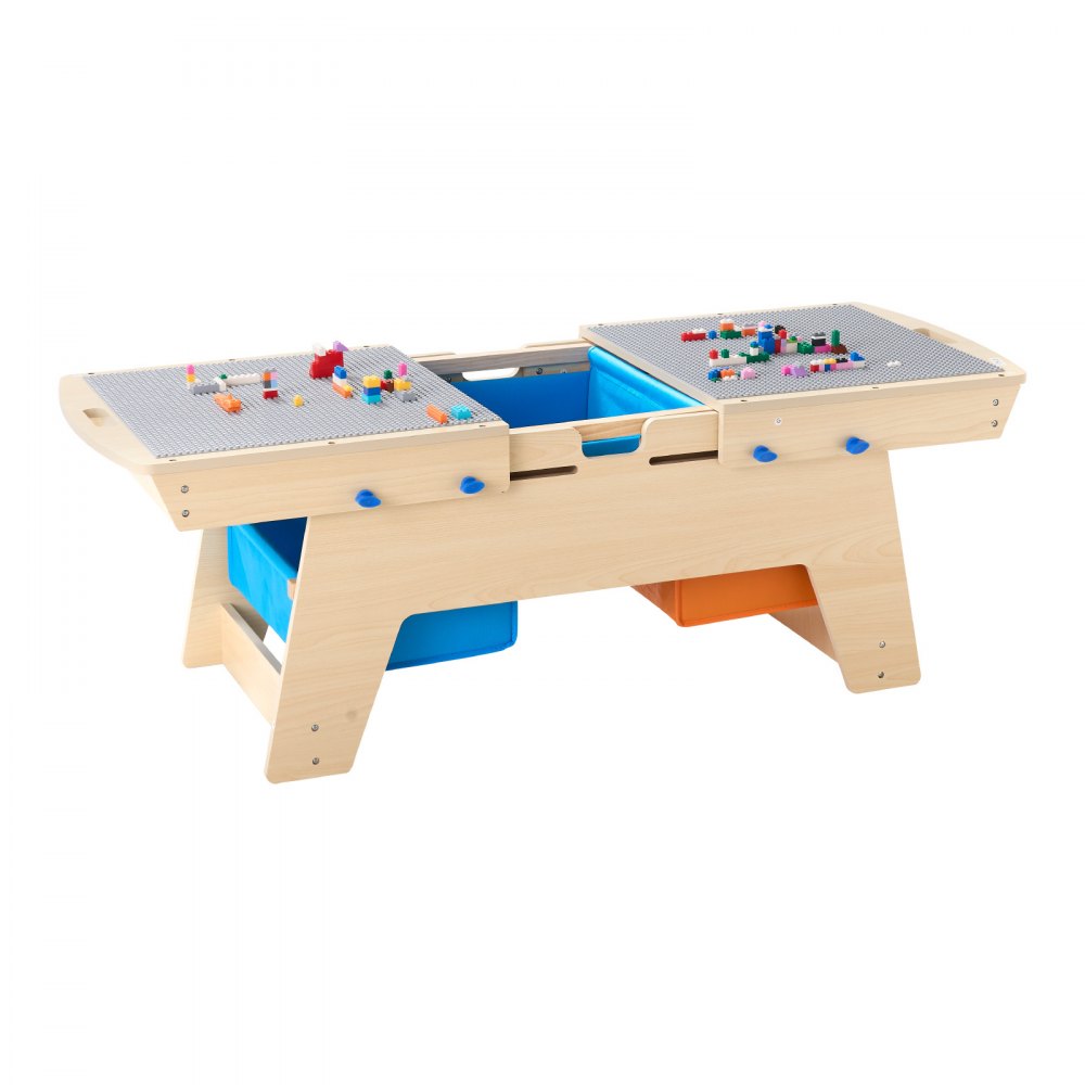 VEVOR Kindertisch 905 x 497 x 393 mm, Aktivitätstisch aus Holz, Mehrzweck-Spieltisch mit 200 Bausteinen und 3 Aufbewahrungsbehältern, Bausteintisch, Geschenk für Kinder ab 3 Jahren, Holzfarbe