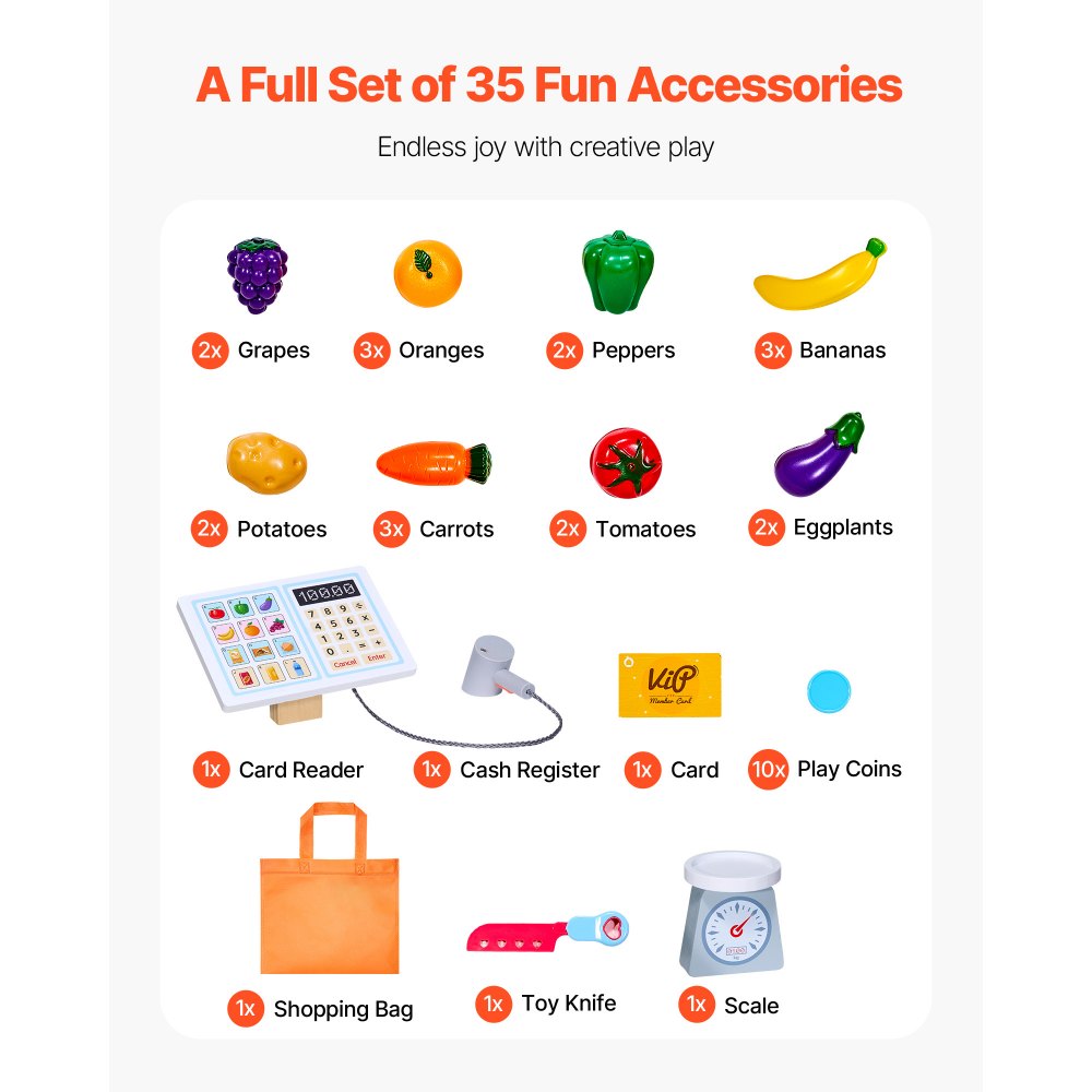 VEVOR 2-in-1 Playset: Wooden Puppet Theater with Curtains, Shop, Double-Sided Wooden Game with Chalkboard and Cash Register, Market Stall for Role-Playing for Children Ages 3 and Up