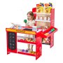 VEVOR Kinder-Lebensmittelladen-Spielset, Holz-Spielladen mit Einkaufstasche, Kinder-Supermarkt mit Förderband, Scanner, Registrierkasse, Obst und Gemüse, Geschenk für Kinder ab 3 Jahren