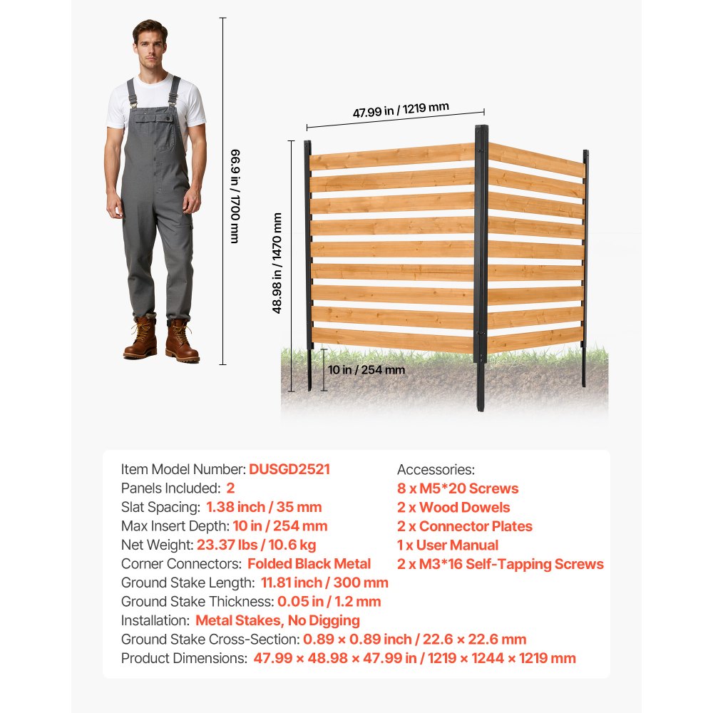 VEVOR 2 tlg. Sichtschutzzaun Klimaanlage Abdeckung, 1219x1244x1219 mm, Holzzaun mit Metallerdspießen für Außenbereich, Einstellbarer Winkel, für Außengeräte wie Klimaanlagen, Wärmepumpe & Mülltonne