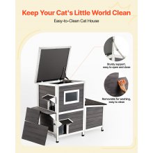 VEVOR Katzenhaus Outdoor, 2-stöckiger Katzenhütte aus Holz, erhöhter Unterschlupf mit Treppe, transparentem Fenster & Klapptüren, winterfester Katzenunterstand für den Garten, 1070 x 633 x 863 mm