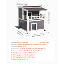 VEVOR Katzenhaus, 2-stöckige Katzenhütte aus Holz, Schaumstoffisolierung, Unterschlupf mit Balkon, wasserdicht & isoliert, Katzenvilla für 1–3 Katzen im Winter, 840x750x820 mm